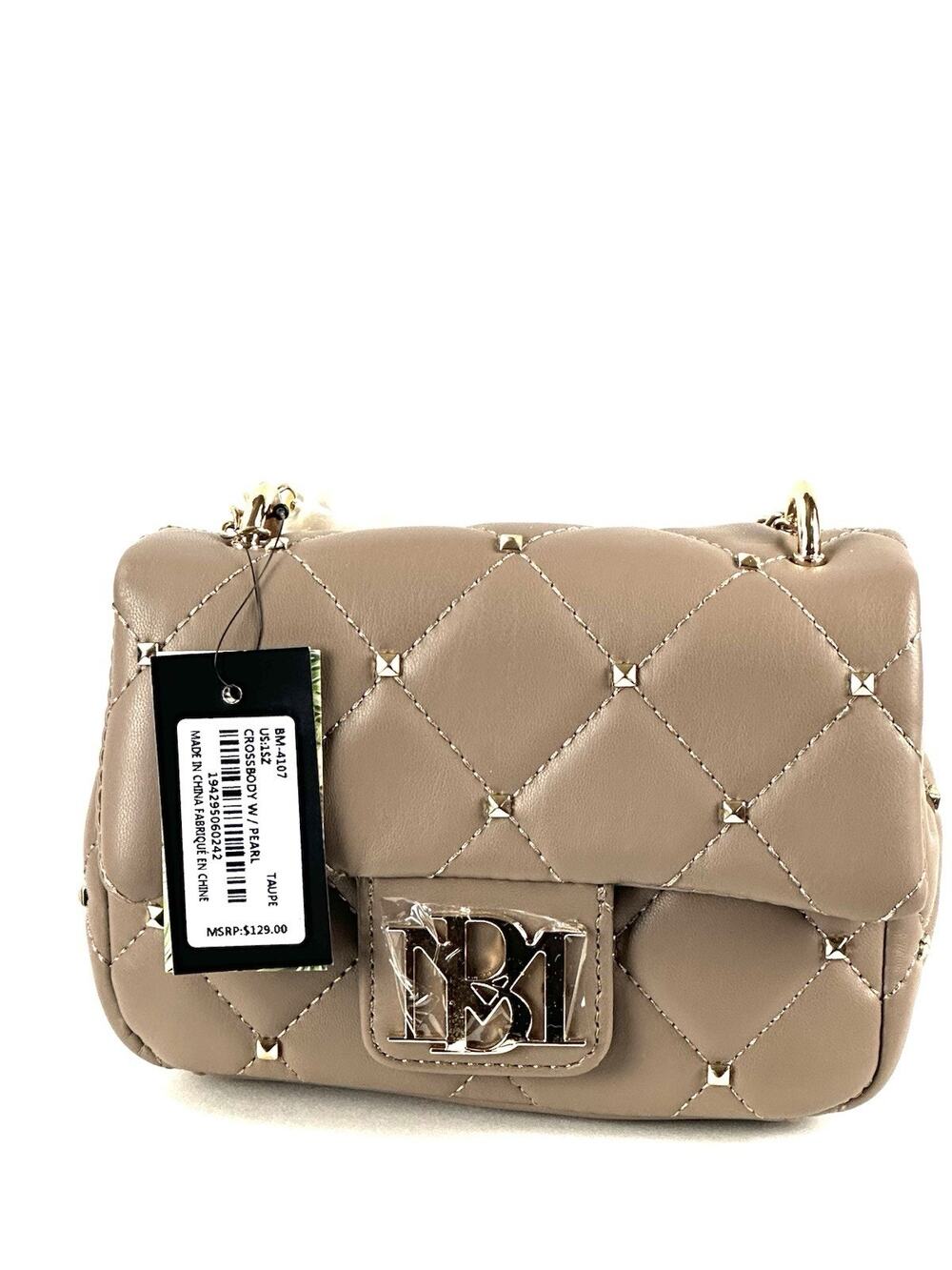 Badgley Mischka Women's Mini Flap Quilted Crossbody Handbag Taupe Gold